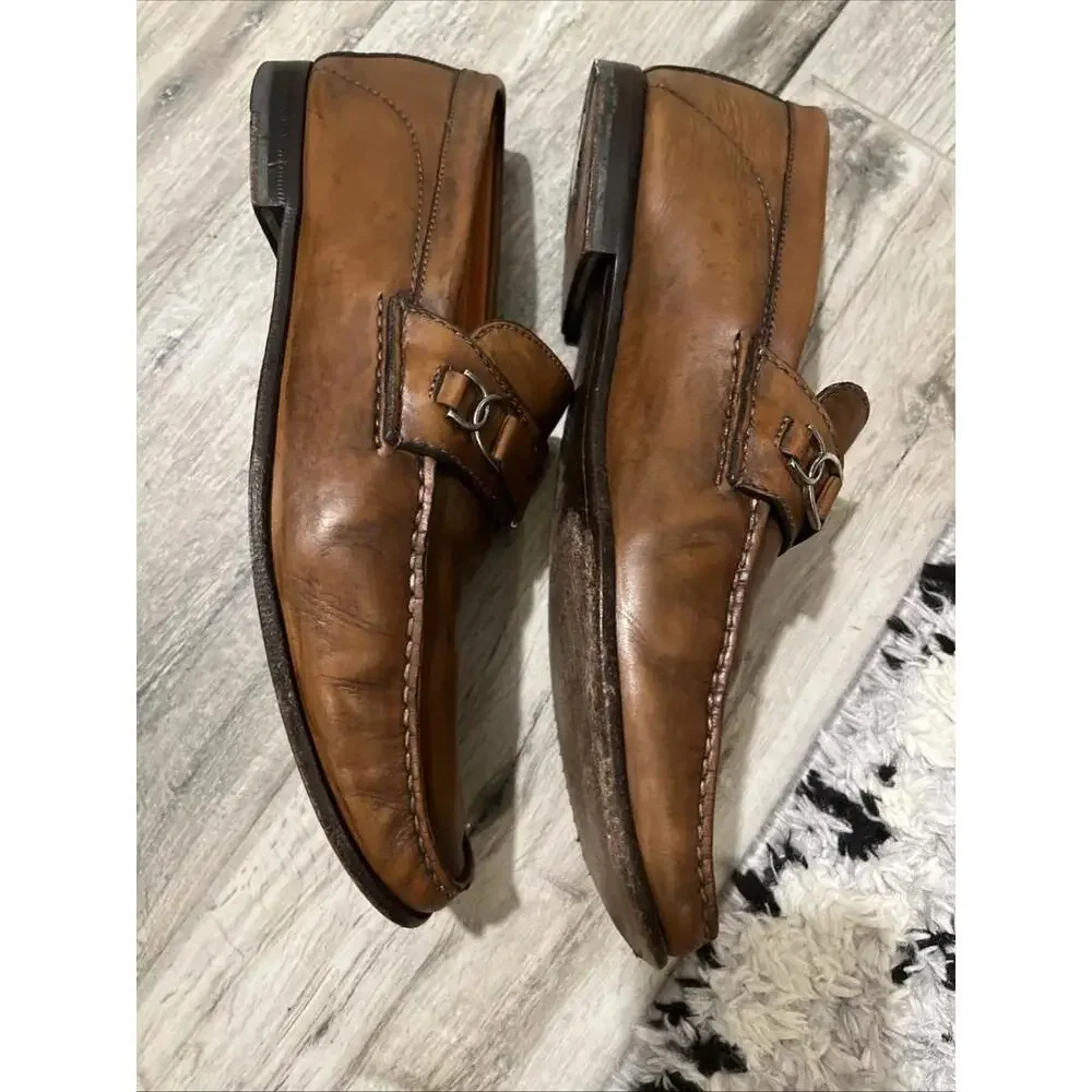 SANTONI MENS PENNY LOAFERS BROWN SIZE US 9D MADE IN ITALY GOOD CONDITION!